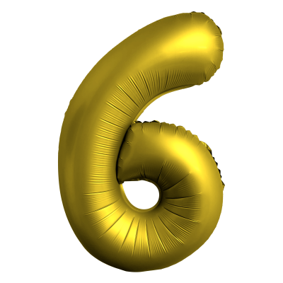 Фолиев балон цифра 6, ХРОМ ЗЛАТО - 102см