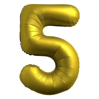 Фолиев балон цифра 5, ХРОМ ЗЛАТО - 102см