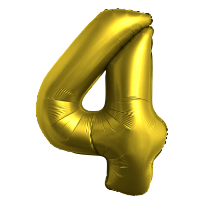 Фолиев балон цифра 4, ХРОМ ЗЛАТО - 102см