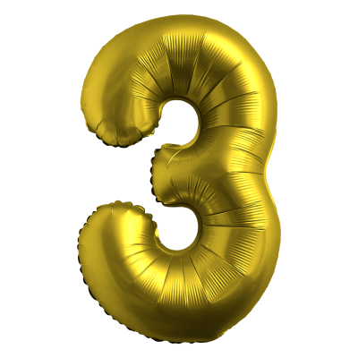 Фолиев балон цифра 3, ХРОМ ЗЛАТО - 102см