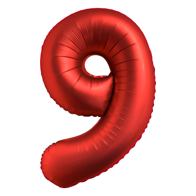 Фолиев балон цифра 9, ХРОМ ЧЕРВЕНО - 102см