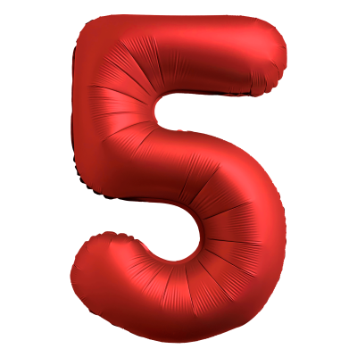 Фолиев балон цифра 5, ХРОМ ЧЕРВЕНО - 102см