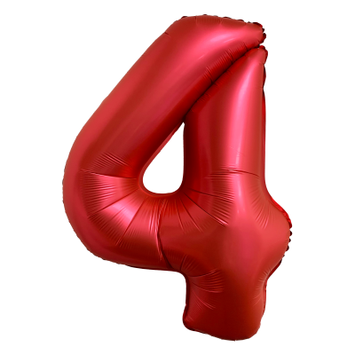 Фолиев балон цифра 4, ХРОМ ЧЕРВЕНО - 102см