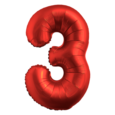Фолиев балон цифра 3, ХРОМ ЧЕРВЕНО - 102см