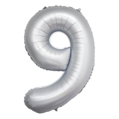 Фолиев балон цифра 9, ХРОМ БЯЛО - 102см