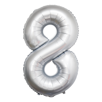 Фолиев балон цифра 8, ХРОМ БЯЛО - 102см