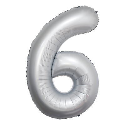 Фолиев балон цифра 6, ХРОМ БЯЛО - 102см