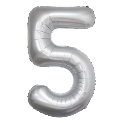 Фолиев балон цифра 5, ХРОМ БЯЛО - 102см