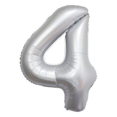 Фолиев балон цифра 4, ХРОМ БЯЛО - 102см