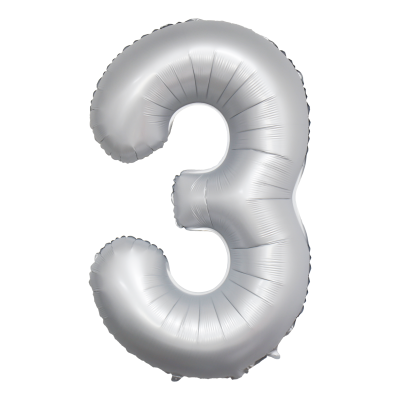 Фолиев балон цифра 3, ХРОМ БЯЛО - 102см