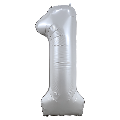 Фолиев балон цифра 1, ХРОМ БЯЛО - 102см