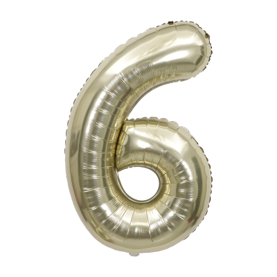 Фолиев балон цифра 6, БЯЛО ЗЛАТО - 102см
