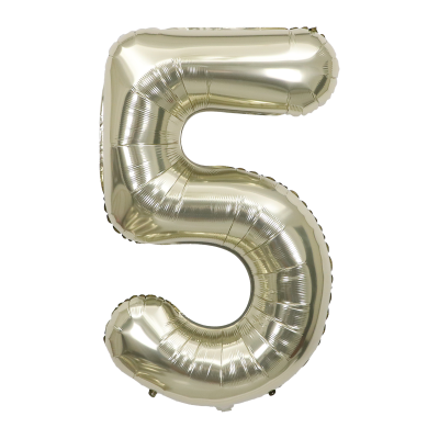 Фолиев балон цифра 5, БЯЛО ЗЛАТО - 102см