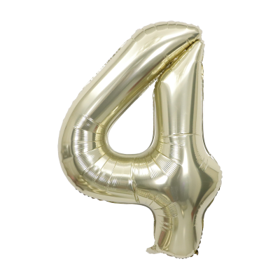 Фолиев балон цифра 4, БЯЛО ЗЛАТО - 102см