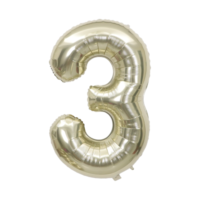 Фолиев балон цифра 3, БЯЛО ЗЛАТО - 102см