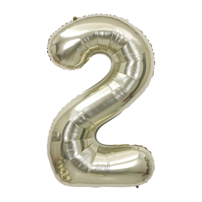 Фолиев балон цифра 2, БЯЛО ЗЛАТО - 102см
