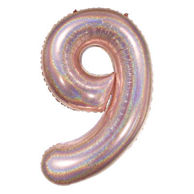 Фолиев балон цифра 9, ХОЛОГРАМНО РОЗОВО ЗЛАТО - 102см