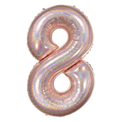 Фолиев балон цифра 8, ХОЛОГРАМНО РОЗОВО ЗЛАТО - 102см