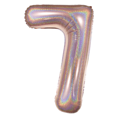 Фолиев балон цифра 7, ХОЛОГРАМНО РОЗОВО ЗЛАТО - 102см