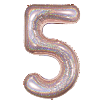 Фолиев балон цифра 5, ХОЛОГРАМНО РОЗОВО ЗЛАТО - 102см