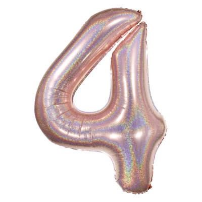 Фолиев балон цифра 4, ХОЛОГРАМНО РОЗОВО ЗЛАТО - 102см