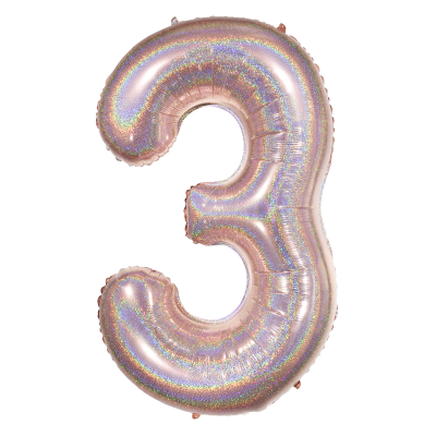 Фолиев балон цифра 3, ХОЛОГРАМНО РОЗОВО ЗЛАТО - 102см
