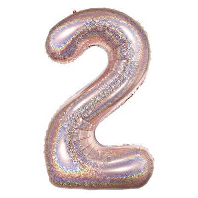 Фолиев балон цифра 2, ХОЛОГРАМНО РОЗОВО ЗЛАТО - 102см