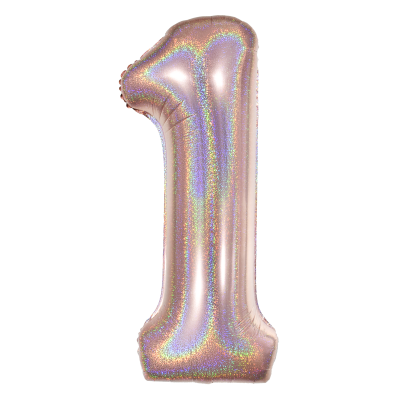 Фолиев балон цифра 1, ХОЛОГРАМНО РОЗОВО ЗЛАТО - 102см