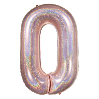 Фолиев балон цифра 0, ХОЛОГРАМНО РОЗОВО ЗЛАТО - 102см