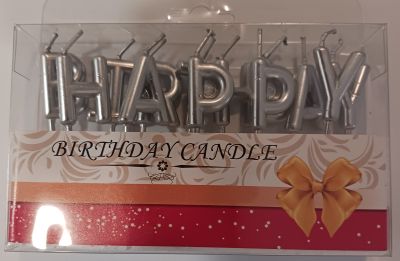 Свещички за рожден ден Happy birthday, сребърни букви