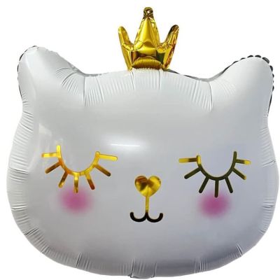 Балон фолио Коте с корона, бяло