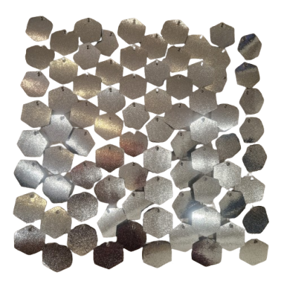 Комплект 50 пана за пайетена фонова стена с прозрачен гръб, 30*30см, шестоъгълни плочки СРЕБРО