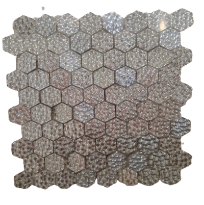 Комплект 100 пана за пайетена фонова стена с прозрачен гръб, 30*30см, шестоъгълни плочки СРЕБРО РЕЛЕФНО