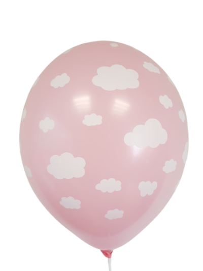 Балони пастел с 5 - станен печат Облачета, розови - 30см, пакет 100бр.