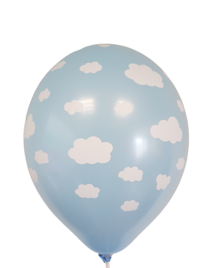 Балони пастел с 5 - странен печат Облачета, сини, 30см, пакет 100бр.