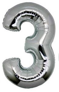 Фолиев балон цифра 3, сребърен - 80см