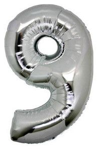 Фолиев балон цифра 9, сребърен - 80см