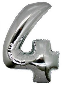 Фолиев балон цифра 4, сребърен - 102см