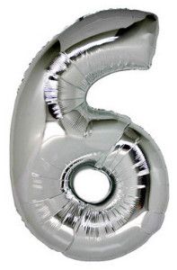 Фолиев балон цифра 6, сребърен - 102см
