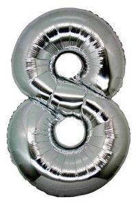 Фолиев балон цифра 8, сребърен - 102см