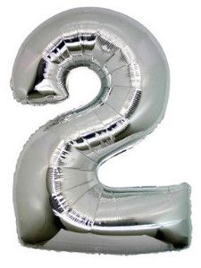 Фолиев балон цифра 2, сребърен - 102см