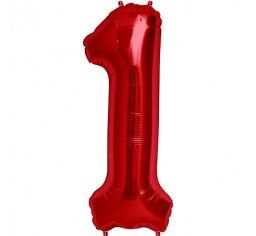 Фолиев балон цифра 1, червен - 80см