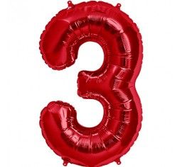 Фолиев балон цифра 3, червен - 80см