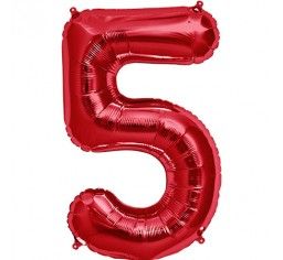 Фолиев балон цифра 5, червен - 80см