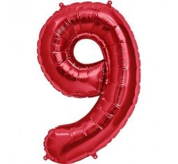 Фолиев балон цифра 9, червен - 80см