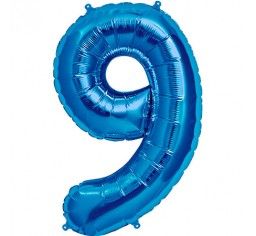 Фолиев балон цифра 9, син - 102см