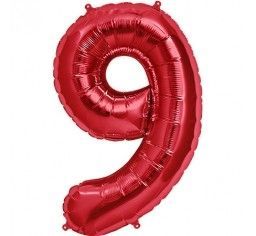 Фолиев балон цифра 9, червен - 102см