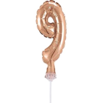 Фолиев балон, цифра 9, розово злато, с пръчка - 17см