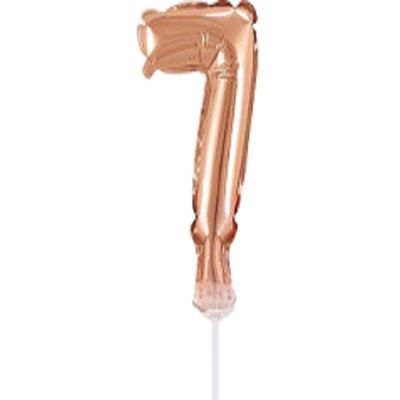 Фолиев балон, цифра 7, розово злато, с пръчка - 17см