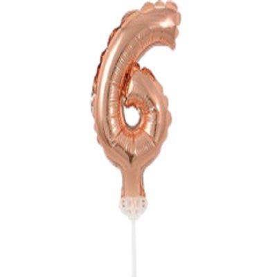 Фолиев балон, цифра 6, розово злато, с пръчка - 17см